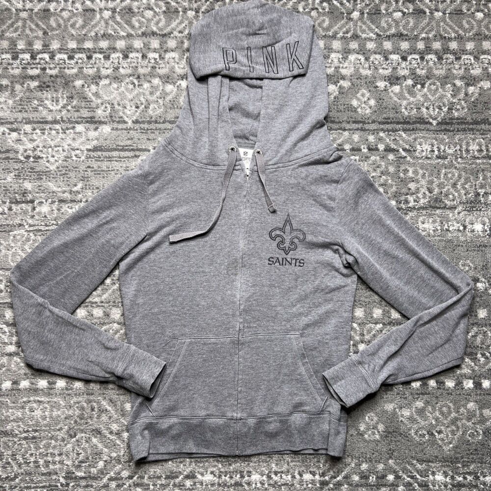 Victoria Secret Pink NFL New Orleans Saints Full Zip Knit Hoodie Jacket Size XS